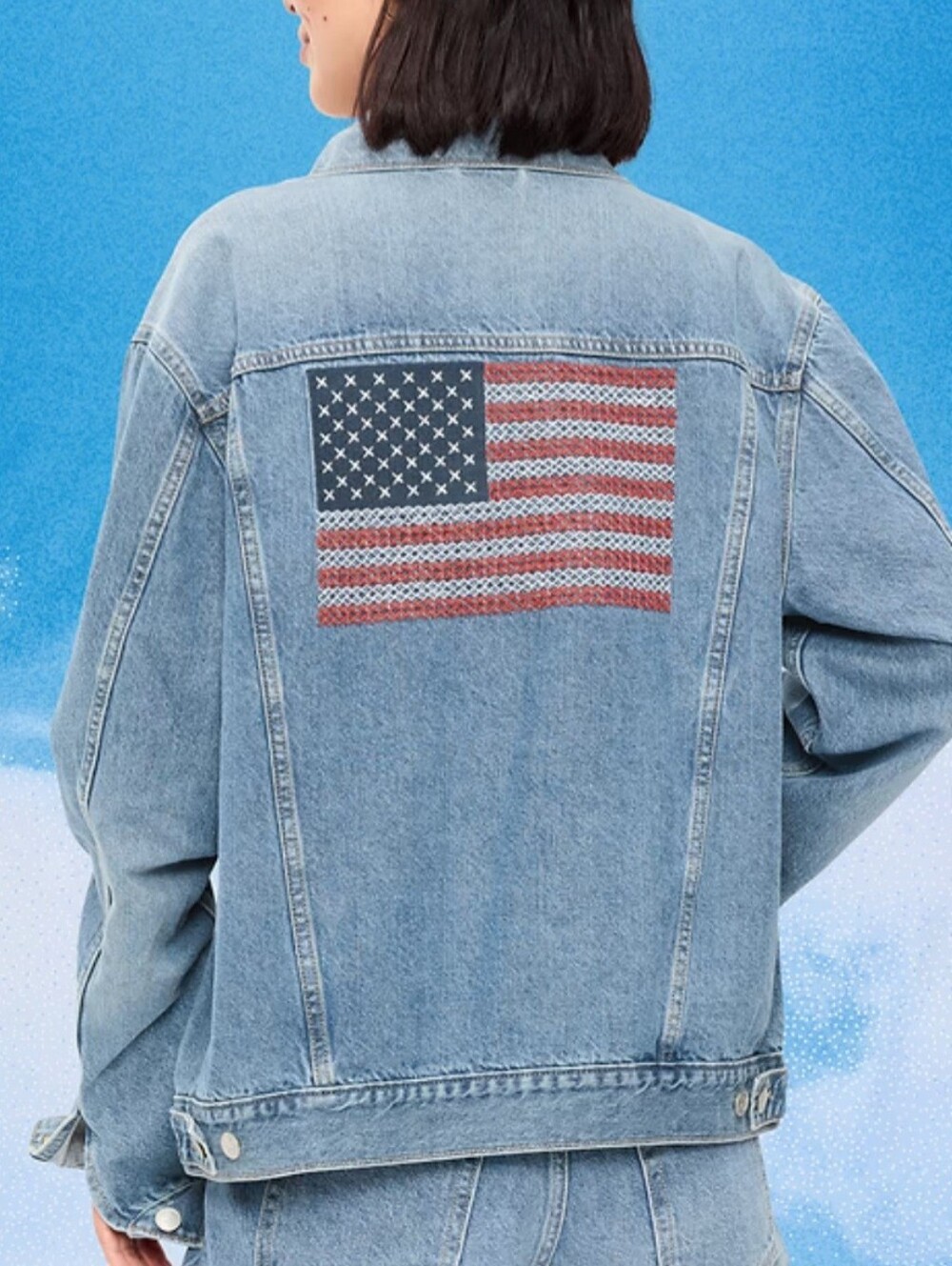 Old Navy x Disney Mickey Mouse Denim Trucker Jacket W/Embroidered USA Flag- XL - Picture 16 of 16